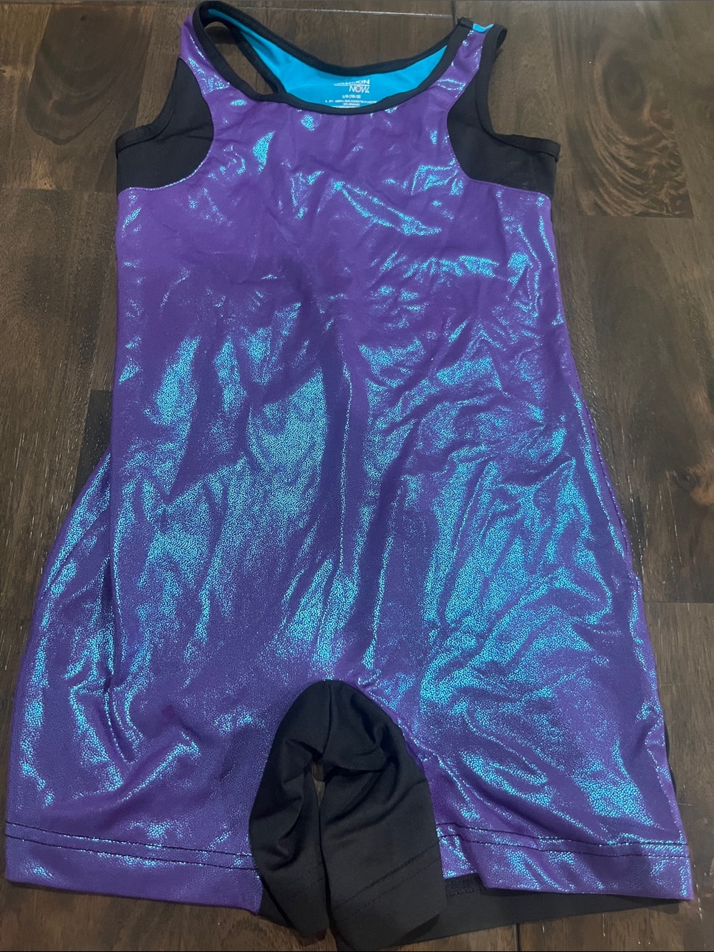 Shiny Purple-Blue Holographic Athletic Leotard Danskin Large 10/12 gymnastics